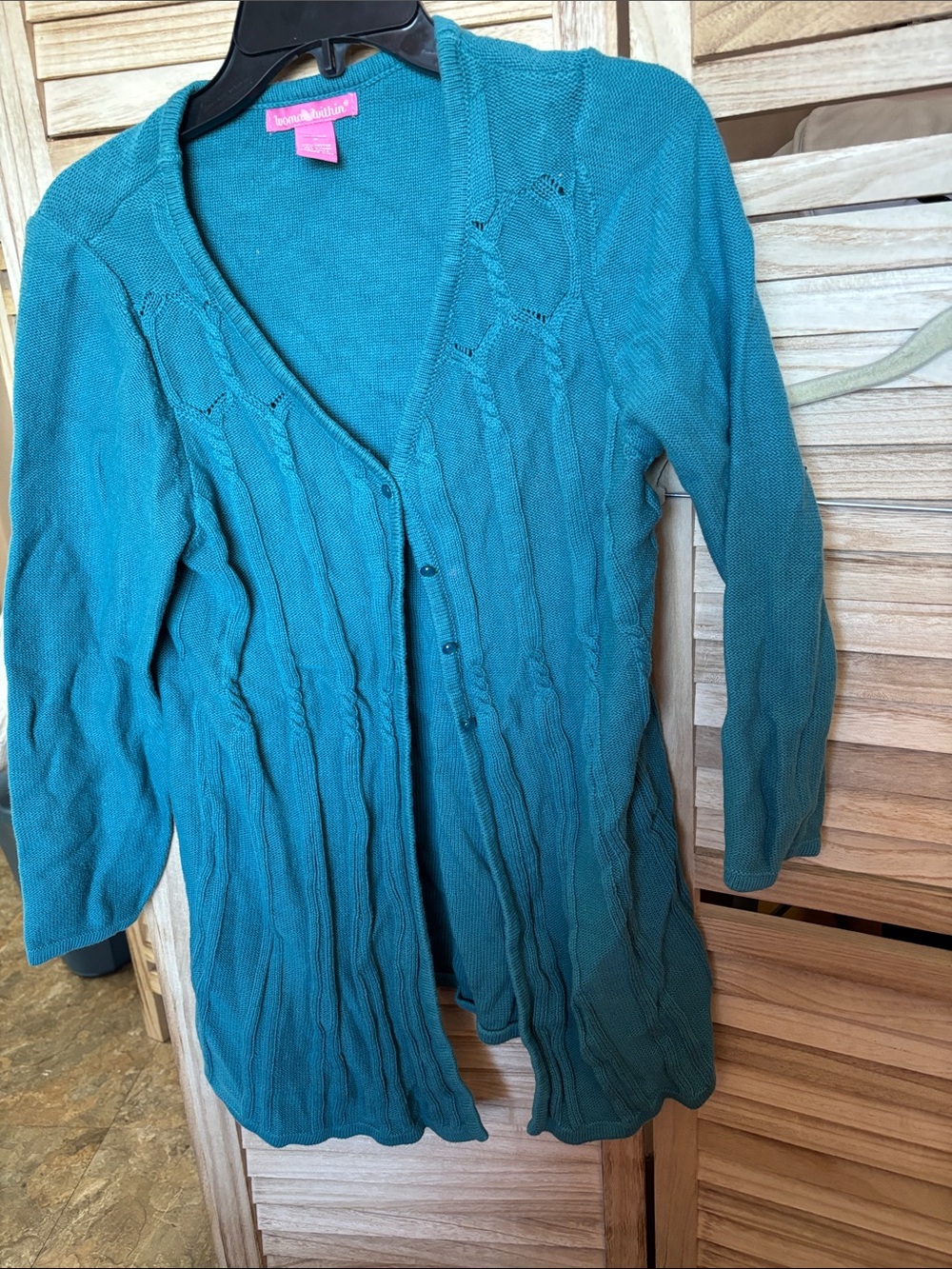 FINAL MARKDOWN Teal Green Woman Within Button-Front Cardigan Sweater Medium
